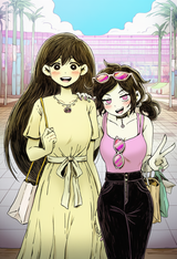 2girls, {{artist_omocat, official art}}, shopping bag, mall, walking, talking s-2615417376