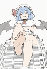 colored, 1girl, solo, touhou, remilia scarlet, large breasts, disgusted, sitting s-1365239825