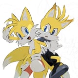 22968__safe_artist-colon-tokiwa757_miles+22tails22+prower_nine_sonic+prime_2024_duo_frown_looking+at+viewer_mouth+open_self+paradox_simple+background_smile_wh