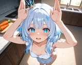 03088-2516080570-standing, naked_apron, kitchen, looking at viewer, blush, aroused, small breasts, open mouth, BREAK indoors, strip tease, BREAK