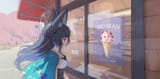 miyabi looks at ice cream poster