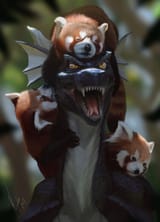a dracthyr with female panda harem