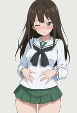 00487-615714116-masterpiece, best quality, shibuya rin, girls und panzer, 1girl, solo, ooarai school uniform, (microskirt_1.2), hands on own sto