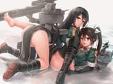 yande.re 821696 ass chikuma_(kancolle) feet k_jie kantai_collection nopan thighhighs tone_(kancolle) uniform weapon wet yuri