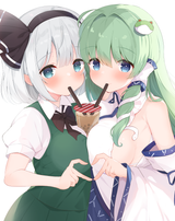 __kochiya_sanae_and_konpaku_youmu_touhou_drawn_by_kagerou_shadowmage__ed16e78a4c32eeea4aff46a6e788940e