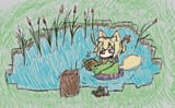 Kemomimi-chan panning for copper (Vintage Story)