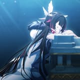 gelbooru.com 7478808 1girl black_hair coffin columbina_(genshin_impact) closed_eyes genshin_impact official_art full