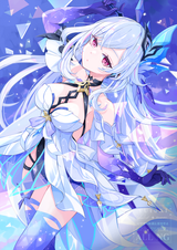gelbooru.com 12254367 1girl bare_shoulders breasts commentary_request cowboy_shot dress genshin_impact full