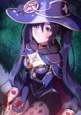 yande.re 783804 cleavage genshin_impact gya_(144) mona_megistus no_bra pantyhose witch full