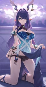gelbooru.com 12367956 1girl absurdres black_panties blue_dress blue_eyes breasts cleavage clothes_lift full