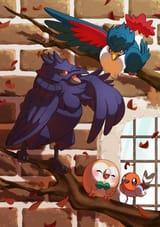 Corviknight, Howlet, Fletchling and Honchkrow_fanart