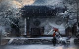Konachan.com - 212781 absol animal building hat hibiki hoodie pokemon rounin_(amuza) scenic shrine signed snow stairs tree umbrella winter