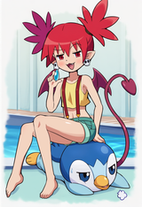 pokemoa, sitting on piplup, sitting on another, 1girl, 1other, poolside, indoors s-1623222127
