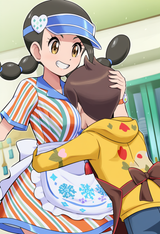 pokemoa, 1girl, 1boy, female focus, breast smother, (hands_on_another&#039;s_head), d s-2258195776