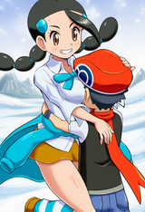 pokemoa, 1girl, 1boy, female focus, breast smother, (hands_on_another&#039;s_head), d s-3038511452
