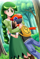 pokemoa, 1girl, 1boy, female focus, breast smother, (hands_on_another&#039;s_head), d s-99115835