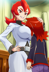 pokemoa, 1girl, 1boy, female focus, breast smother, (hand_on_another&#039;s_head), du s-3466428966