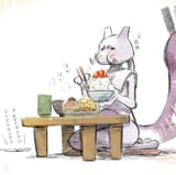 Mewtwo eating leisurely by fumuna