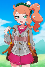 sonia (pokemon), kamidan, wagashi (dagashiya), blush, standing, cowboy shot, glo s-2025392663