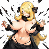 cynthia (pokemon), {{{official art}}}, wardrobe malfunction, bursting breasts, t s-3240989523