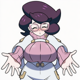 wicke (pokemon), official art, lean in, imminent kiss, huge breasts, blush, immi s-1241225614