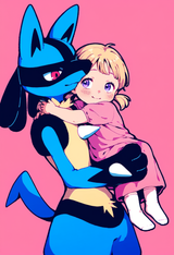1girl, blonde hair, twintails, loli, child, aged down, lucario, pokemon, smile, s-263798214