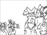 117678 - 1boy 6girls anon anthro artist_unknown blush braixen breasts cinderace cleavage delphox furry garyc.me hat huge_breasts looking_at_partner may meme monochrome pokemon rosa sketch tail you_just_know zoroark