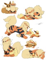 __eevee_flareon_arcanine_and_growlithe_pokemon_drawn_by_tiger_subaru__7f35dc2225a12c86b24cc768b70bb36d