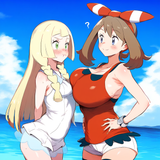 {2girl}, artist_ter (otokoter), {{{{{may (pokemon)}}}}, {{lillie (pokemon)}}, {{ s-3658100456