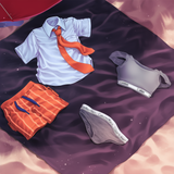 No humans, unworn clothes, beach, towel, umbrella, sand, Nemona (pokemon), unwor s-2004560858