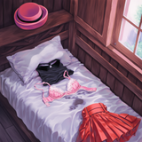 No humans, unworn clothes, bed, bedroom, Serena (pokemon), unworn bra, unworn pa s-1904788322