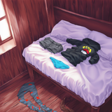 No humans, unworn clothes, bed, bedroom, Penny (pokemon), unworn bra, unworn pan s-3875426960