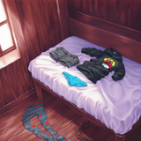 No humans, unworn clothes, bed, bedroom, Penny (pokemon), unworn bra, unworn pan s-2689077881