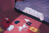 1girl, pokemon, {{no humans}}, unworn clothes, May (pokemon), red shirt, {{bik s-1534690966