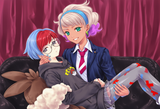 2girls, Peonia (pokemon), painted nails, Penny (pokemon), couch, sitting, portra s-13890925