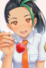 1girl, Pokemon, Nemona (pokemon), holding strawberry, feeding viewer, strawberry s-563058776