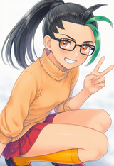 1girl, Pokemon, Nemona (pokemon), velma dace dinkley (cosplay), orange sweater, s-2294019796