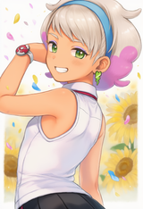 1girl, Peonia (pokemon), sleeveless, from behind, looking back, looking at view s-3364413056