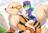 1girl, Pokemon, Arcanine, straddling, riding, Jenny (pokemon), from side, from b s-2821733983