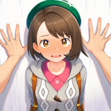 1girl, Gloria (pokemon), grey coat, open mouth, wavy mouth, against wall, kabedo s-2917001960