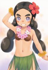 1girl, Hapu (pokemon), coconut bra, hula skirt, grass skirt, flower necklace, da s-1656544655