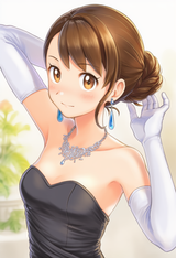 1girl, Gloria (pokemon), hair bun, single hair bun, evening gown, black dress, d s-513878520
