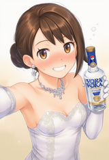1girl, Gloria (pokemon), drunk, blush, evening gown, hair bun, messy hair, looki s-2961813663