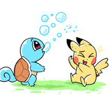 drawthread squirtle pikachu bubbles