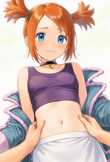 1girl, Rui (pokemon), crop top, navel, pov, pov hands, hands on another&#039;s stomac s-3491724279