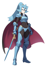 1girl, solo, clair (pokemon), {{knight}}, alternate costume, armor, blue armor, s-3799054521