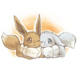 eevee and shiny eevee snuggle