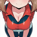 1girl, may (pokemon), parororo, kamidan, wagashi (dagashiya), breast focus, head s-2476055266