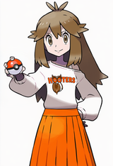 Leaf wearing a sweatshirt that says HOOTERS, 1girl, Ken Sugimori, Sugimori Ken, s-2531664597