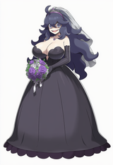 1girl, Pokemon, hex maniac (pokemon), wedding dress, bridal veil, black dress, { s-1798192294